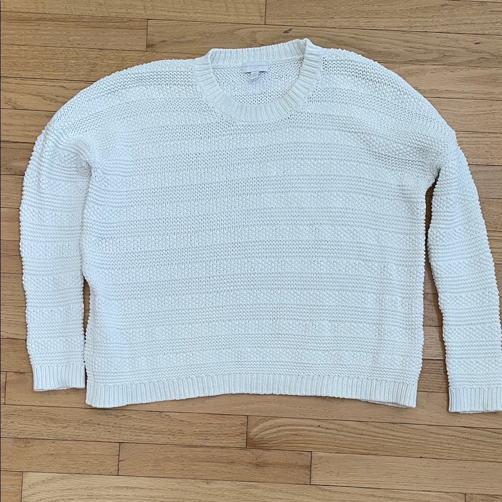 The White Company London White Knit Crewneck Sweater, Size Large, 100% Cotton